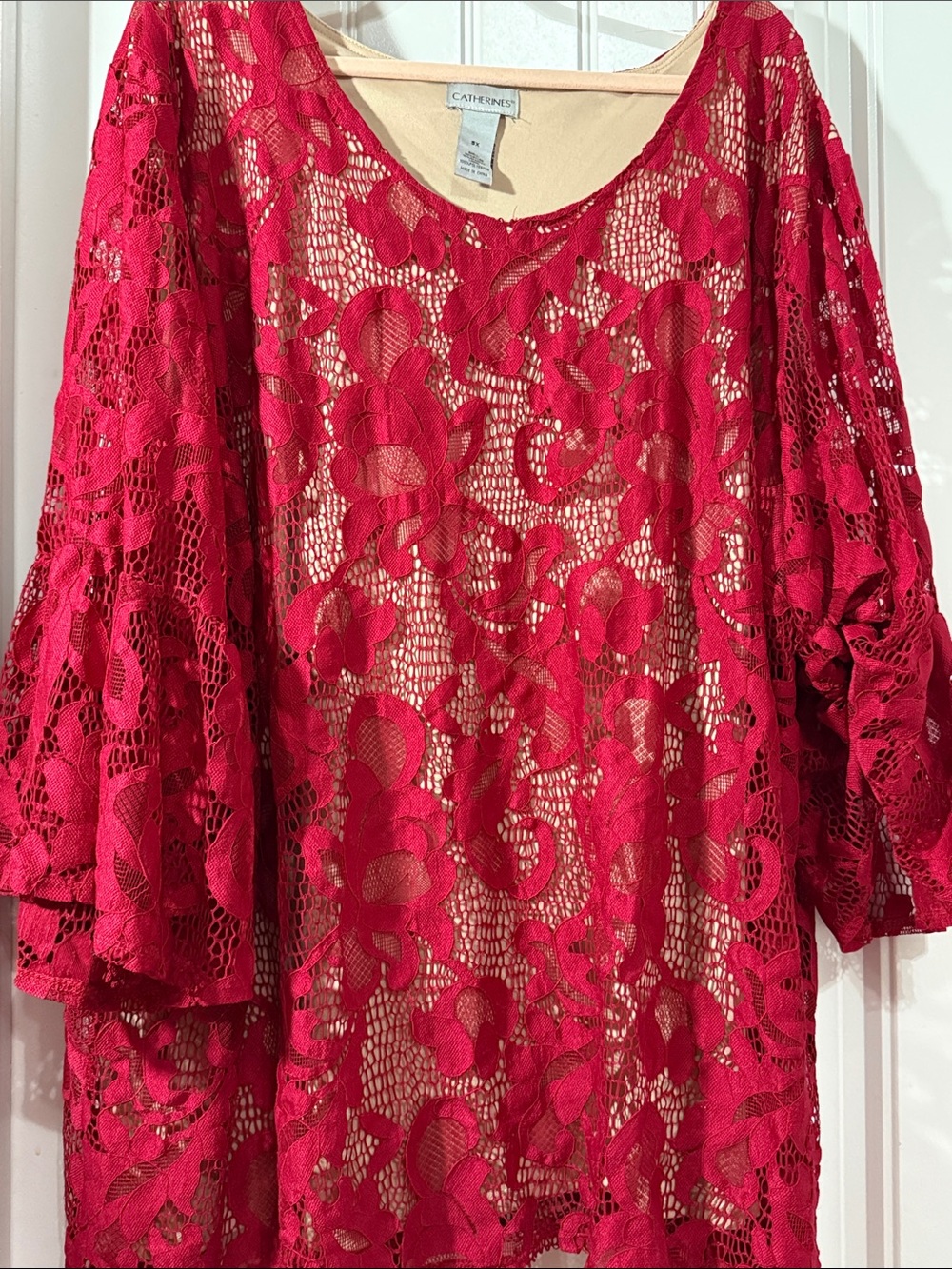 Catherines Vibrant Red Floral Lace Tunic